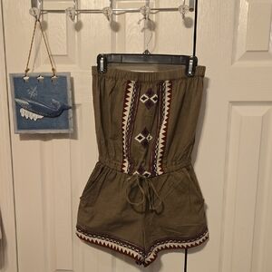 Angie Brown Strapless Romper with Tribal Pattern